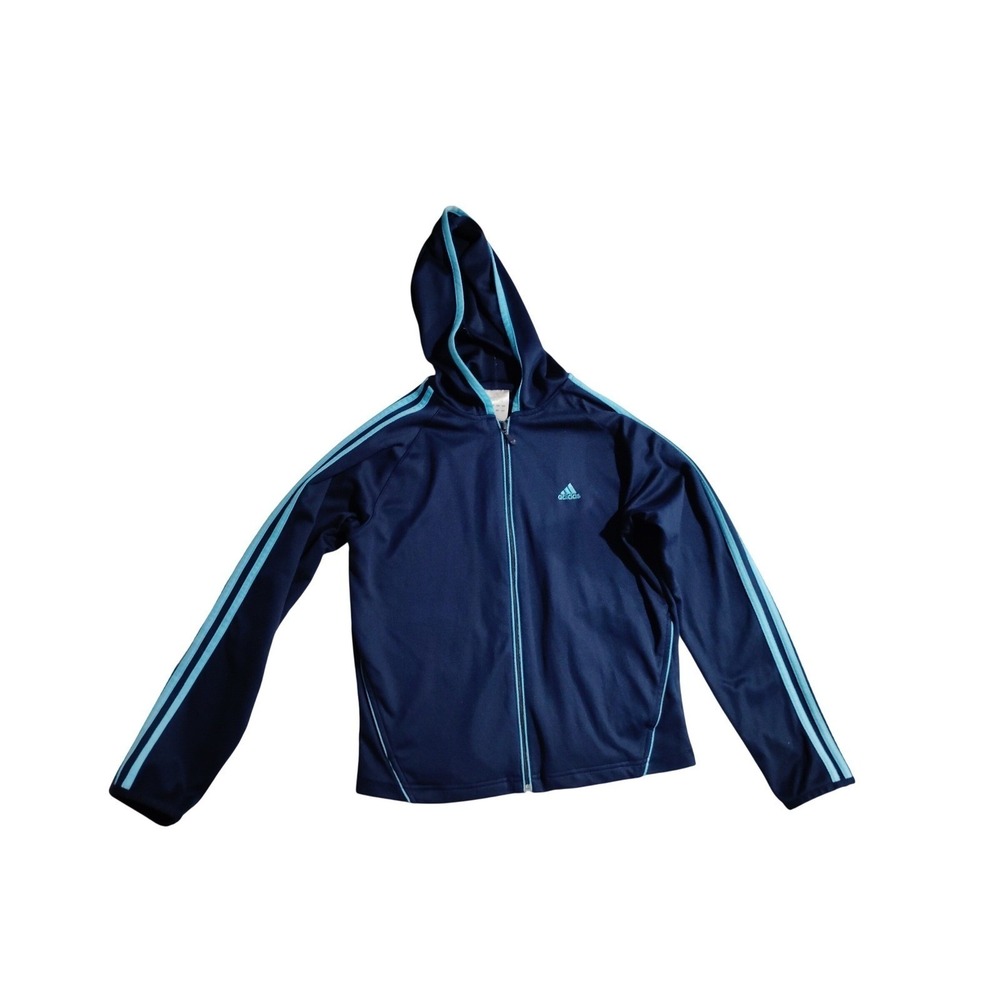 2005 Vintage Adidas Mens Navy Blue Full Zip Hoodie 3-Stripe Track Jacket  Size M